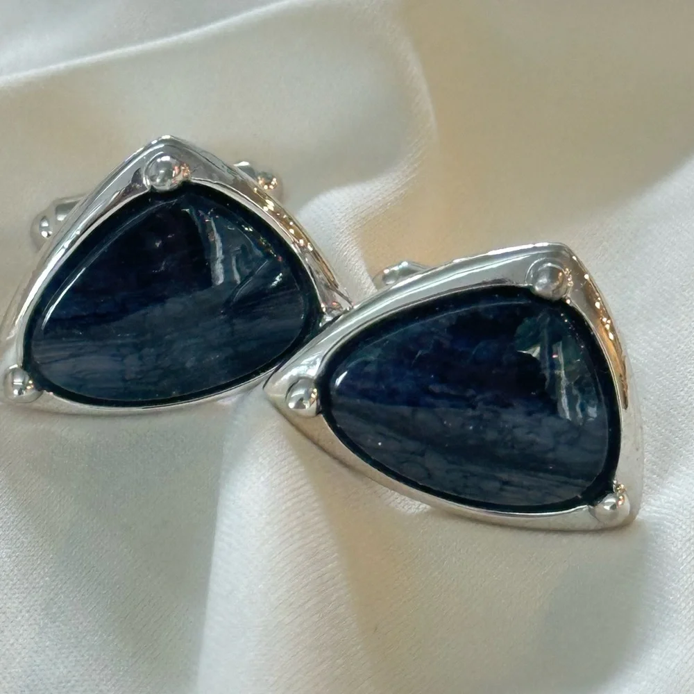 Vintage Silver and Blue Gray Stone Cufflinks